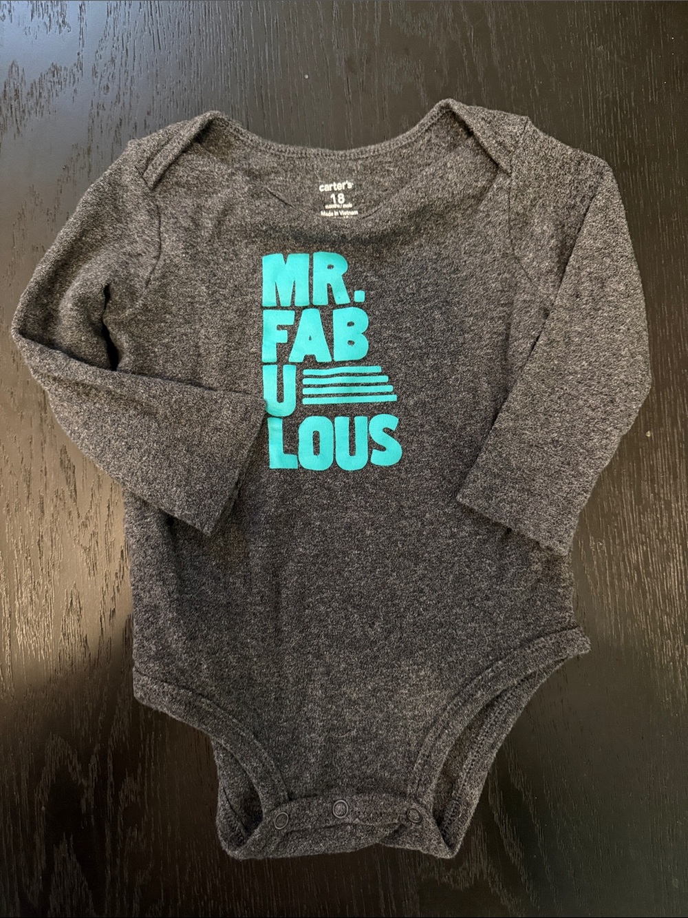 Carter's Dark Gray Long-Sleeve Bodysuit with Teal 'MR. FABULOUS' Print